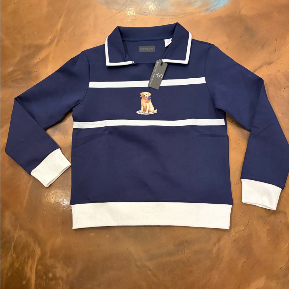 STEINBERG - Navy Crew Sweater American Dog NWT